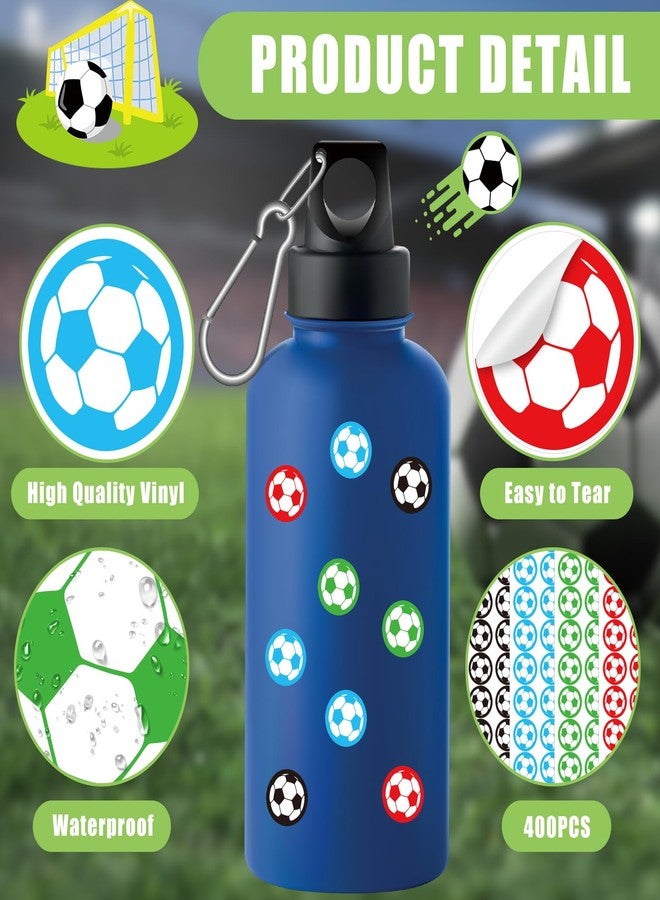 sodknow Mini Soccer Ball Stickers - 400 PCS (20 Sheets), 0.59" Small Reward Stickers in 4 Colors (Black/Blue/Green/Red) for Teachers Classroom Incentives Sports Party Favors Planners Scrapbooking, Kids Crafts - Image 3